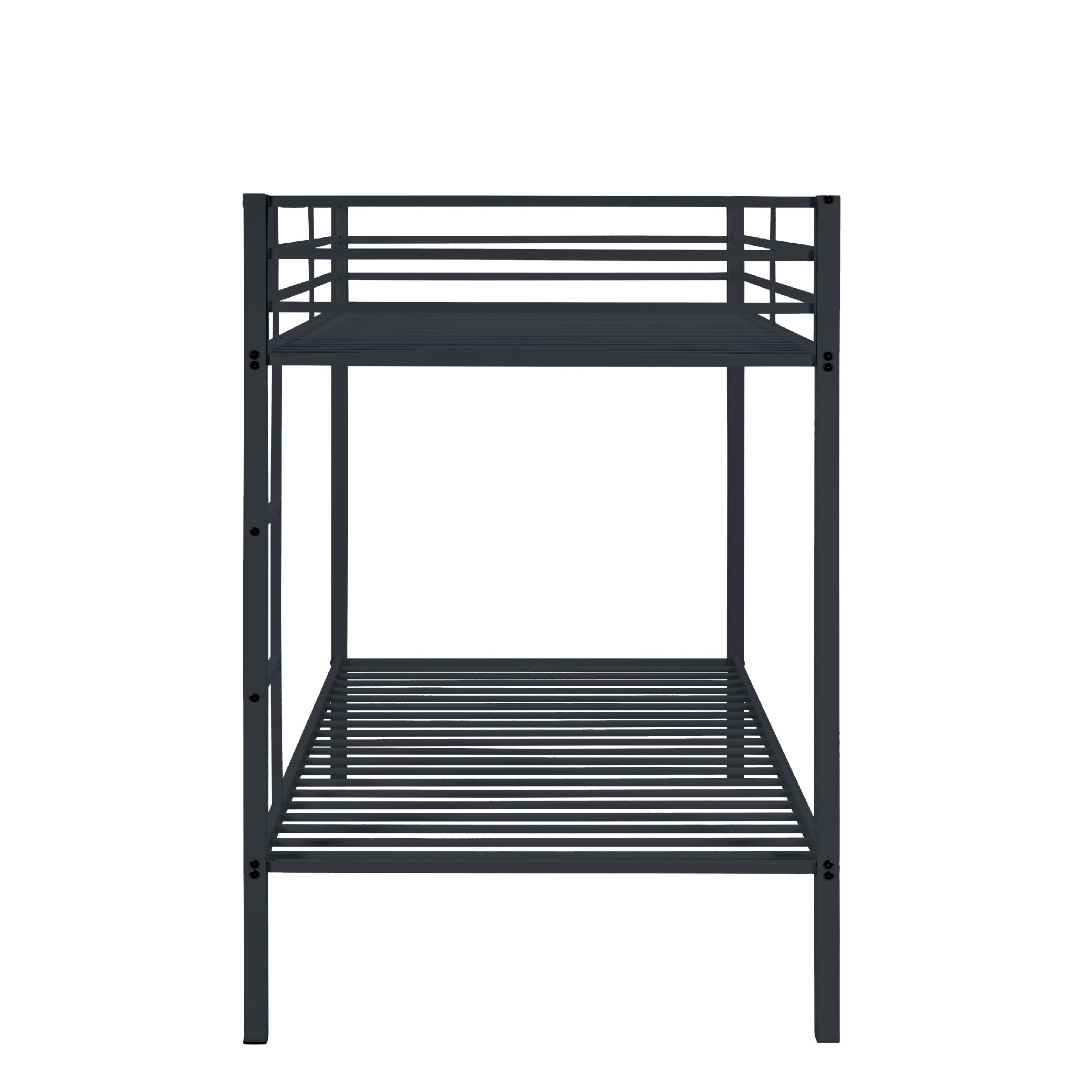 Metal Bunk Bed Twin Over Twin, Low Profile Bunk Bed Frame WithBuilt-in Ladder, High Guardrail And Metal Slats, Space-Saving Twin Size Bed Frame For Kids Teens, No Box Spring Required, Black_voghion.com